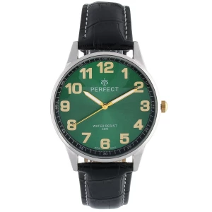 Zegarek męski kwarcowy zielony klasyczny skórzany pasek C410 czarny Merg