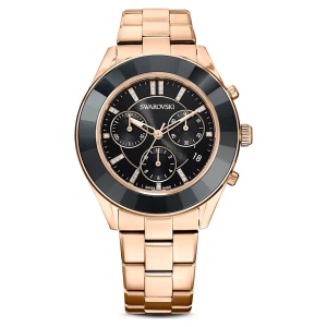 Zegarek Octea Lux Sport, Swiss Made, Metalowa bransoleta, Czarny, Powłoka w odcieniu różowego złota Swarovski