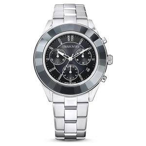 Zegarek Octea Lux Sport, Swiss Made, Metalowa bransoleta, Czarny, Stal szlachetna Swarovski
