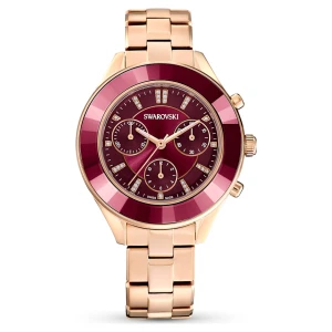 Zegarek Octea Lux Sport, Swiss Made, Metalowa bransoleta, Czerwony, Powłoka w odcieniu różowego złota Swarovski