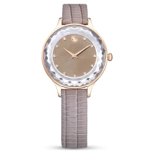 Zegarek Octea Nova, Swiss Made, Skórzany pasek, Beżowy, Powłoka w odcieniu różowego złota Swarovski