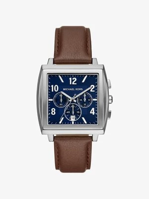 Zegarek Rhys z dużą kopertą w srebrnym kolorze z paskiem ze skóry Michael Kors