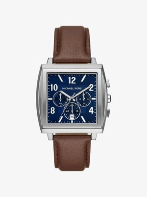 Zegarek Rhys z dużą kopertą w srebrnym kolorze z paskiem ze skóry Michael Kors