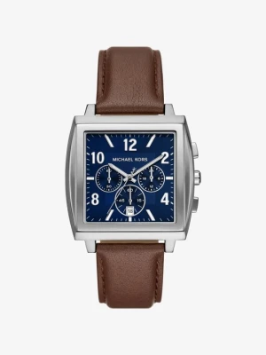 Zegarek Rhys z dużą kopertą w srebrnym kolorze z paskiem ze skóry Michael Kors