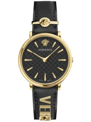 Zegarek skórzany V-Circle czarny złoty Versace