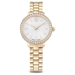 Zegarek, Swiss Made, Metalowa bransoleta, W odcieniu złota, Powłoka w odcieniu szampańskiego złota Swarovski