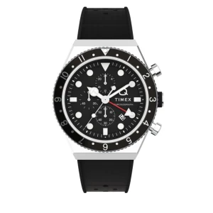 Zegarek Timex Q Timex Three Time Zone Chronograph TW2V70000 Czarny