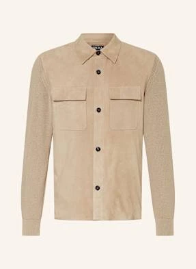 Zegna Kurtka Skórzana Z Mieszanki Materiałów beige