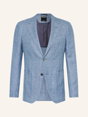 Zegna Marynarka Z Lnem Slim Fit blau