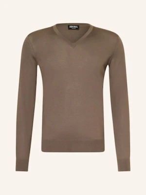 Zegna Sweter Z Kaszmiru Cashseta Z Dodatkiem Jedwabiu beige