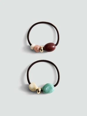 Zestaw 2 gumek do włosów z koralikami pastelowa zieleń - Kobieta - Rozmiar uniwersalny - MANGO