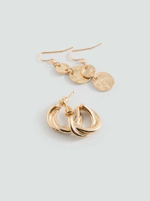 Zestaw 2 par kolczyków z łączonych materiałów złoty - Dziewczyna - Rozmiar uniwersalny - MANGO TEEN