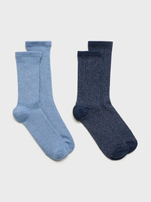Zestaw 2 par skarpetek z lureksu błękitny - Dziewczyna - Rozmiar uniwersalny - MANGO TEEN