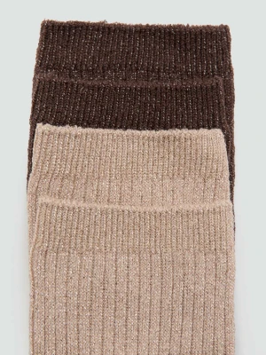Zestaw 2 par skarpetek z prążkowanego lureksu beżowy - Kobieta - Rozmiar uniwersalny - MANGO