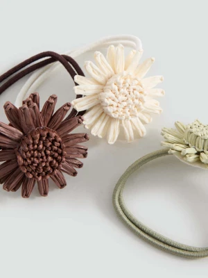 Zestaw 3 gumek do włosów z kwiatami piaskowy - Dzieci - Rozmiar uniwersalny - MANGO KIDS