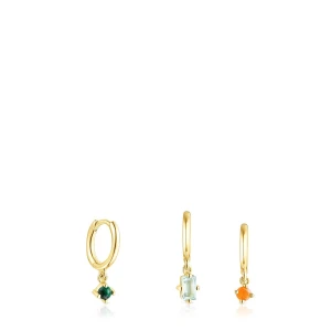 Zestaw 3 Kolczyków Z Żółtego Srebra Vermeil Z Kamieniami Szlachetnymi Tous Good Vibes - Tous Rozmiar