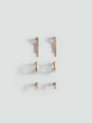Zestaw 3 par kolczyków z różnych materiałów złoty - Dziewczyna - Rozmiar uniwersalny - MANGO TEEN
