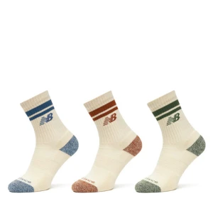 Zestaw 3 par wysokich skarpet unisex New Balance Active Lifestyle Striped Crew LAS35210AS3 Écru