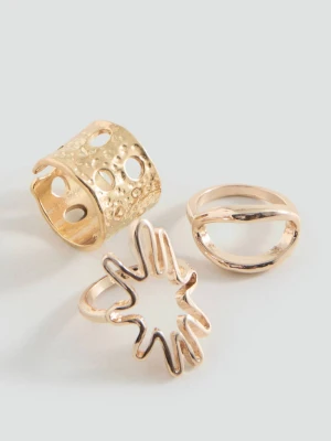 Zestaw 3 pierścionków złoty - Dziewczyna - Rozmiar uniwersalny - MANGO TEEN