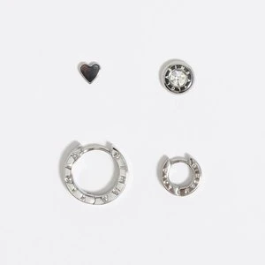 Zestaw 4 kolczyków serce i kryształek srebrne BIMBA Y LOLA