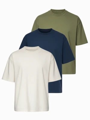 Zestaw bawełnianych koszulek męskich loose fit z okrągłym dekoltem - biała / pastelowa zielona / granatowa V4 - Rozmiar: XXL Ombre Clothing