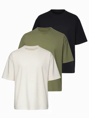 Zestaw bawełnianych koszulek męskich loose fit z okrągłym dekoltem - czarna / biała / pastelowa zielona V1 - Rozmiar: L Ombre Clothing