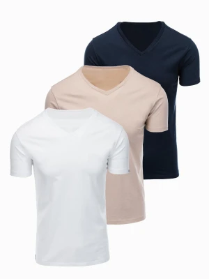 Zestaw bawełnianych męskich koszulek V-neck BASIC – biały / piaskowy / granatowy V12 Ombre Clothing szary