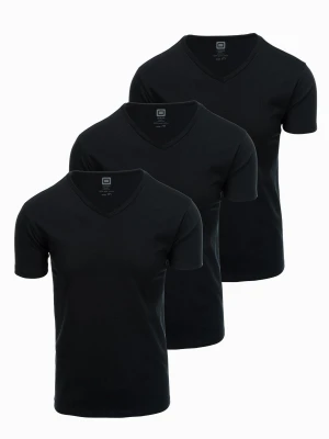 Zestaw bawełnianych męskich t-shirtów V-neck BASIC – 3x czarny V9 - Rozmiar: L Ombre Clothing