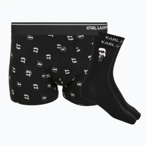 Zestaw bokserki + skarpety męskie KARL LAGERFELD Ikon Trunk aop karl dot black