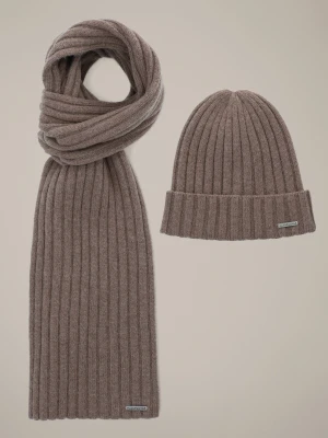 Zestaw Brązowy Wełniany Czapka Plus Szal Sorino Lancerto