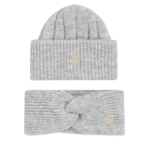 Zestaw czapka i opaska Tommy Hilfiger Th Timeless Beanie + Headband AW0AW15370P4A Szary