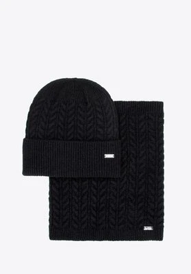 Zestaw damski zimowy – czapka i komin w splot warkoczowy czarny Wittchen