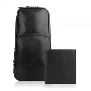 Zestaw dla mężczyzn skórzany plecak i czarny portfel Merg