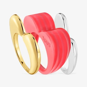 Zestaw Dużych Dwukolorowych Pierścionków Z Motywem Serce I Różowym Acetatem My Other Half - Tous