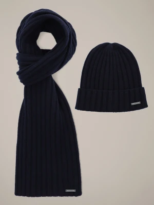 Zestaw Granatowy Wełniany Czapka Plus Szal Sorino Lancerto