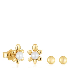 Zestaw Kolczyków Ze Srebra Pozłacanego 18-Karatowym Złotem Z Motywem Żółwia I Perłami Hodowanymi Virtual Garden - Tous