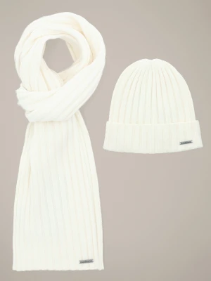 Zestaw Kremowy Wełniany Czapka Plus Szal Sorino Lancerto