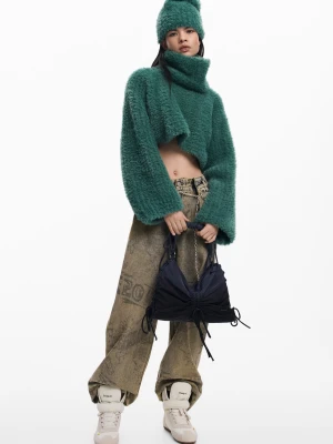 Zestaw krótki sweter i czapka Desigual zielony