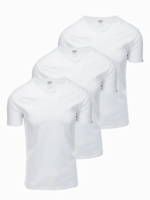 Zestaw męskich bawełnianych koszulek V-neck BASIC – 3x biały V11 Ombre Clothing