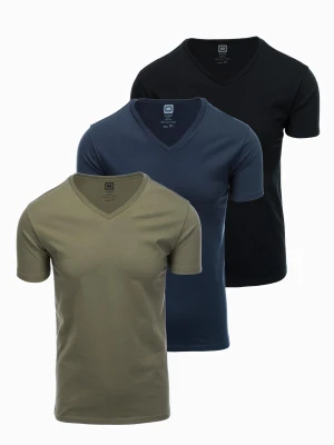 Zestaw męskich bawełnianych t-shirtów V-neck BASIC – czarny/granatowy/ciemnooliwkowy V7 OM-TSBS-0233
 -                                    S Ombre