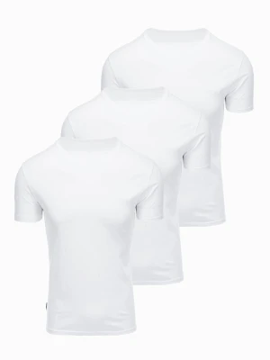 Zdjęcie produktu Zestaw męskich koszulek bawełnianych BASIC z okrągłym dekoltem – 3x biały V11 OM-TSBS-0268 (3x - Rozmiar: S Ombre Clothing