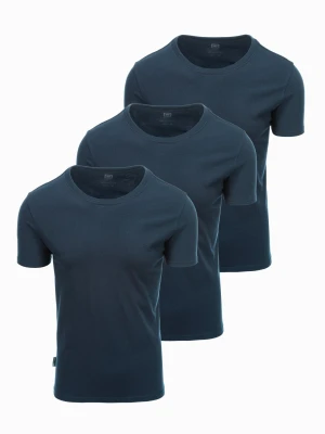 Zestaw męskich koszulek bawełnianych BASIC z okrągłym dekoltem – 3x granatowy V10 - Rozmiar: L Ombre Clothing