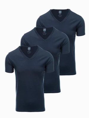 Zestaw męskich koszulek bawełnianych V-neck BASIC – 3x granatowy V10 - Rozmiar: XXL Ombre Clothing