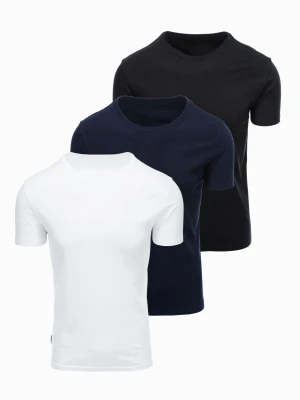 Zdjęcie produktu Zestaw męskich t-shirtów bawełnianych BASIC z okrągłym dekoltem – czarny/biały/granatowy V1 - Rozmiar: XXL Ombre Clothing