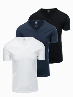 Zestaw męskich t-shirtów bawełnianych V-neck BASIC – czarny/biały/granatowy V1 Ombre Clothing