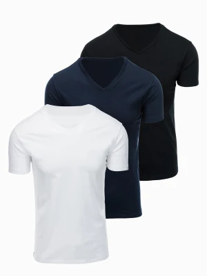 Zdjęcie produktu Zestaw męskich t-shirtów bawełnianych V-neck BASIC – czarny/biały/granatowy V1 Ombre Clothing