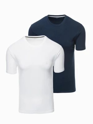 Zdjęcie produktu Zestaw męskich t-shirtów z okrągłym dekoltem – biały/granat V1 - Rozmiar: XXL Ombre Clothing
