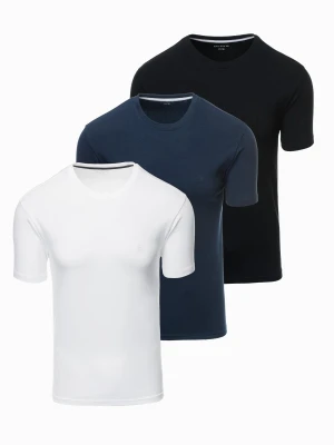 Zestaw męskich t-shirtów z okrągłym dekoltem – biały/granatowy/czarny V2 - Rozmiar: XXL Ombre Clothing