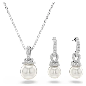 Zestaw Originally, Oprawa brukowa, Kryształowa Perła, Biały, Powłoka z rodu Swarovski