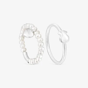 Zestaw Pierścionków Mini Icons Wykonany Ze Srebra I Hodowlanych Pereł Z Motywem Serca I Misia - Tous Rozmiar